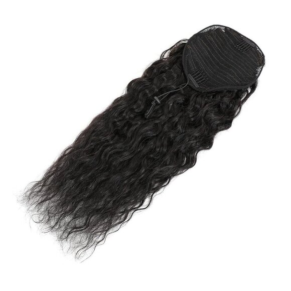 Human Hair Drawstring Ponytail Water Wave 14 Inch Natural Black Extensions main image 6